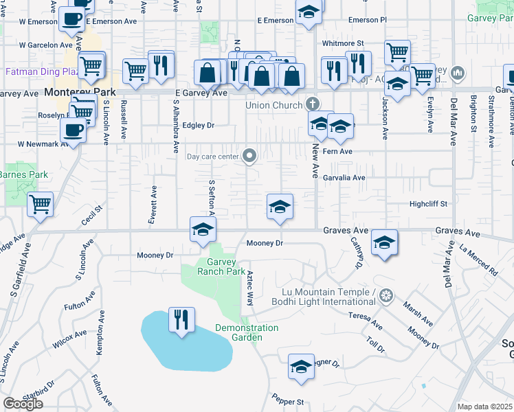 map of restaurants, bars, coffee shops, grocery stores, and more near 524 South Orange Avenue in Monterey Park