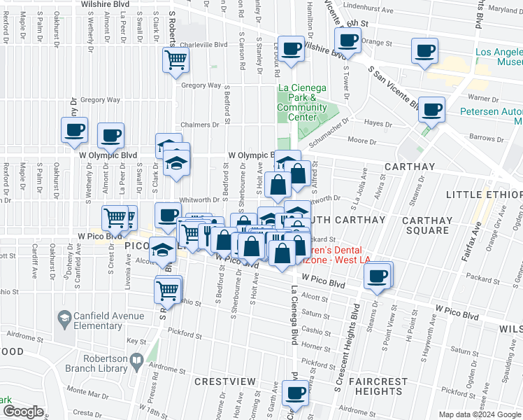 map of restaurants, bars, coffee shops, grocery stores, and more near 1139 South Holt Avenue in Los Angeles