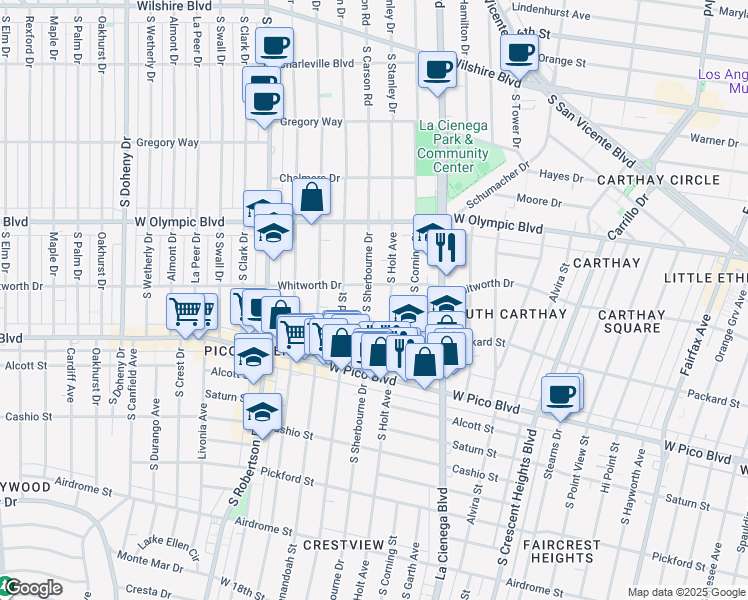 map of restaurants, bars, coffee shops, grocery stores, and more near 1139 South Holt Avenue in Los Angeles