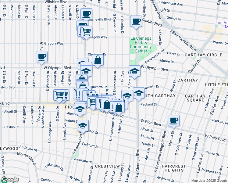map of restaurants, bars, coffee shops, grocery stores, and more near in Los Angeles