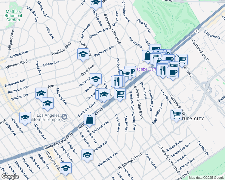 map of restaurants, bars, coffee shops, grocery stores, and more near in Los Angeles
