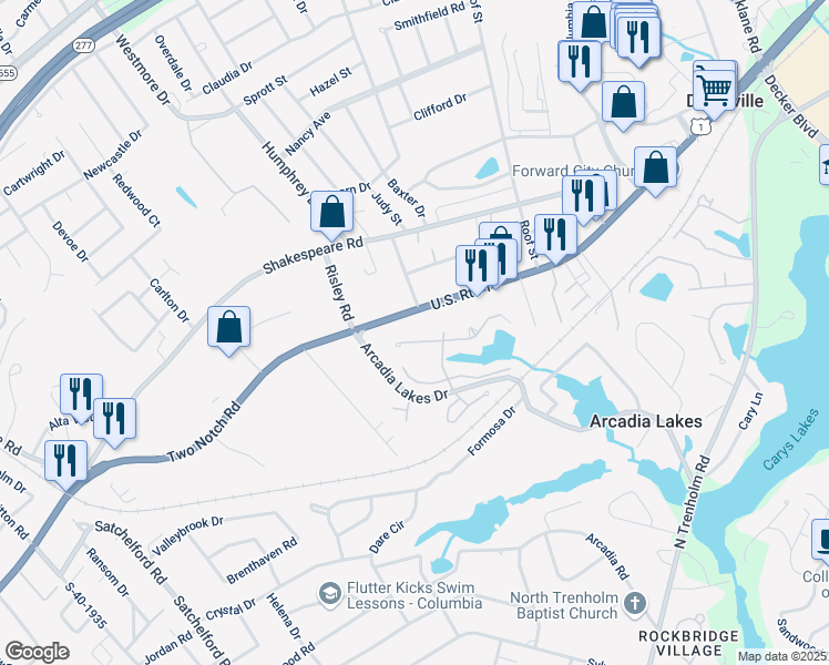 map of restaurants, bars, coffee shops, grocery stores, and more near 160 Berry Tree Lane in Columbia