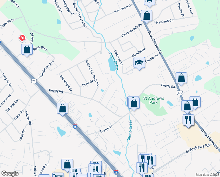 map of restaurants, bars, coffee shops, grocery stores, and more near 114 Rembert Martin Park in Columbia