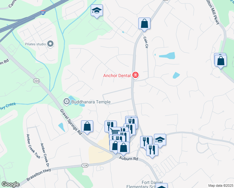 map of restaurants, bars, coffee shops, grocery stores, and more near 2852 Crabapple Lane in Dacula