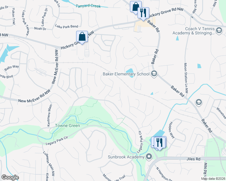 map of restaurants, bars, coffee shops, grocery stores, and more near 4200 Steeplehill Drive Northwest in Kennesaw