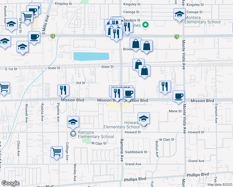 map of restaurants, bars, coffee shops, grocery stores, and more near in Montclair