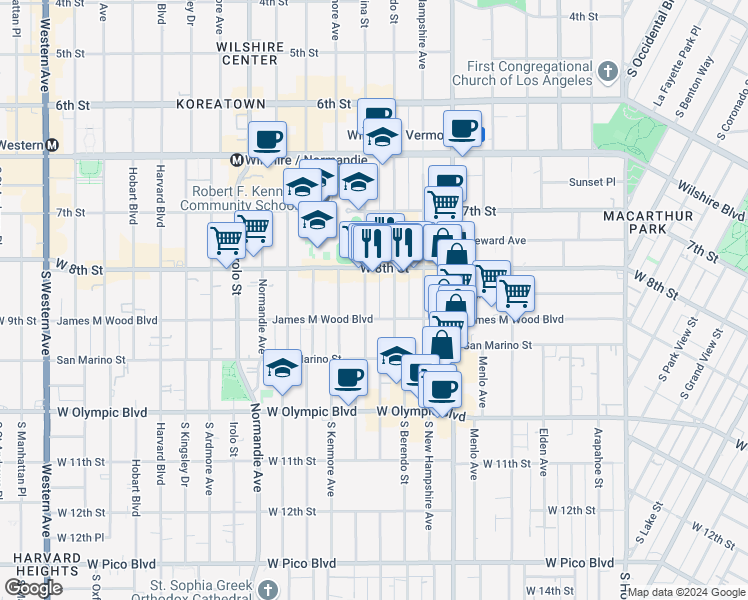 map of restaurants, bars, coffee shops, grocery stores, and more near 836 South Catalina Street in Los Angeles