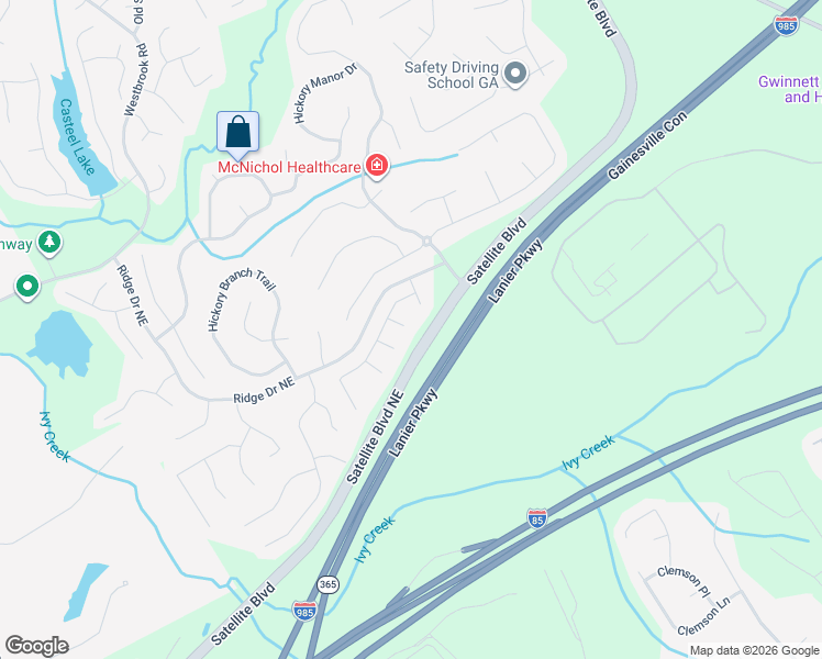 map of restaurants, bars, coffee shops, grocery stores, and more near 3453 Bryana Ridge Court in Suwanee