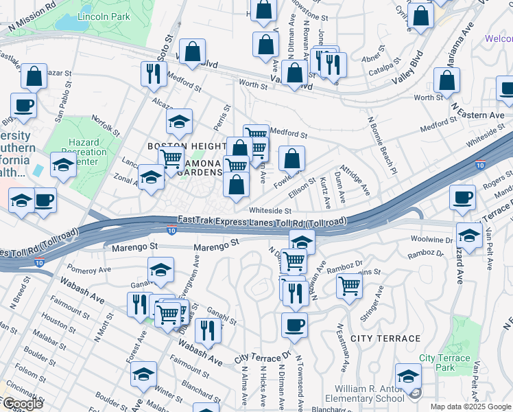 map of restaurants, bars, coffee shops, grocery stores, and more near 3242 Fowler Street in Los Angeles
