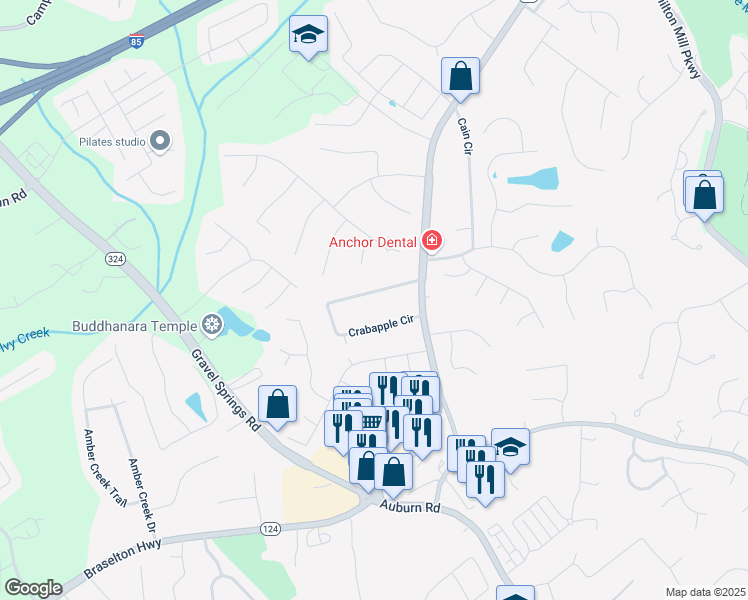 map of restaurants, bars, coffee shops, grocery stores, and more near 2852 Crabapple Lane in Dacula