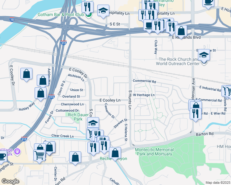 map of restaurants, bars, coffee shops, grocery stores, and more near 862 Smokewood Street in Colton