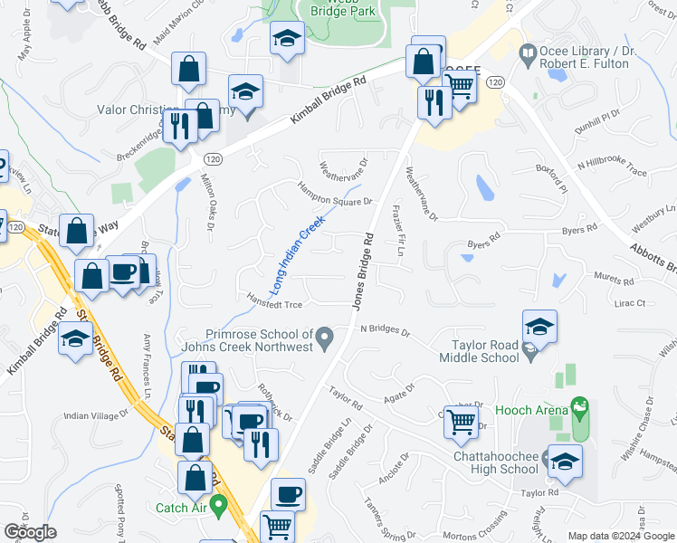map of restaurants, bars, coffee shops, grocery stores, and more near 4840 Minden Chase in Alpharetta