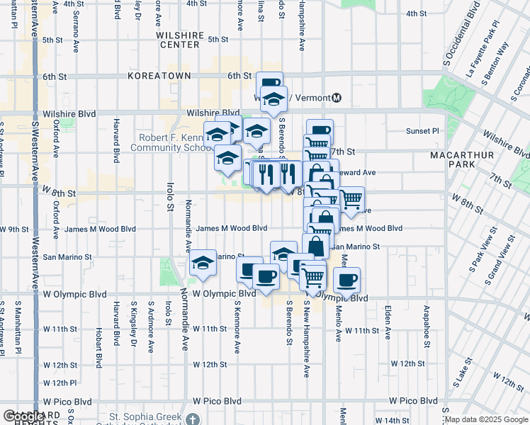 map of restaurants, bars, coffee shops, grocery stores, and more near in Los Angeles