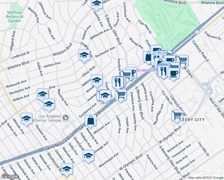 map of restaurants, bars, coffee shops, grocery stores, and more near in Los Angeles