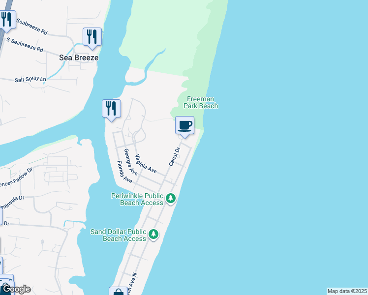 map of restaurants, bars, coffee shops, grocery stores, and more near 1710 Carolina Beach Avenue North in Carolina Beach