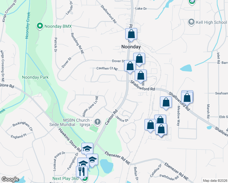 map of restaurants, bars, coffee shops, grocery stores, and more near 4217 Hunters Green Way Northeast in Kennesaw
