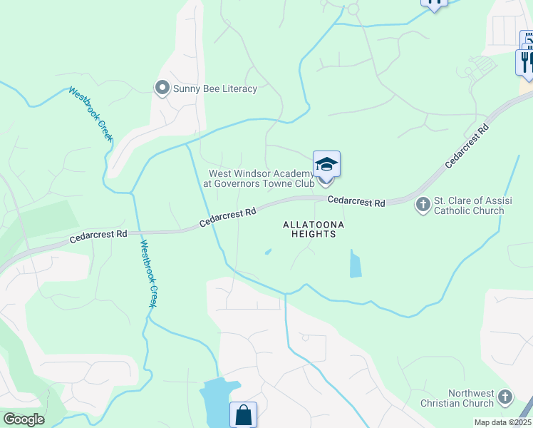 map of restaurants, bars, coffee shops, grocery stores, and more near 5136 Cedarcrest Road in Acworth
