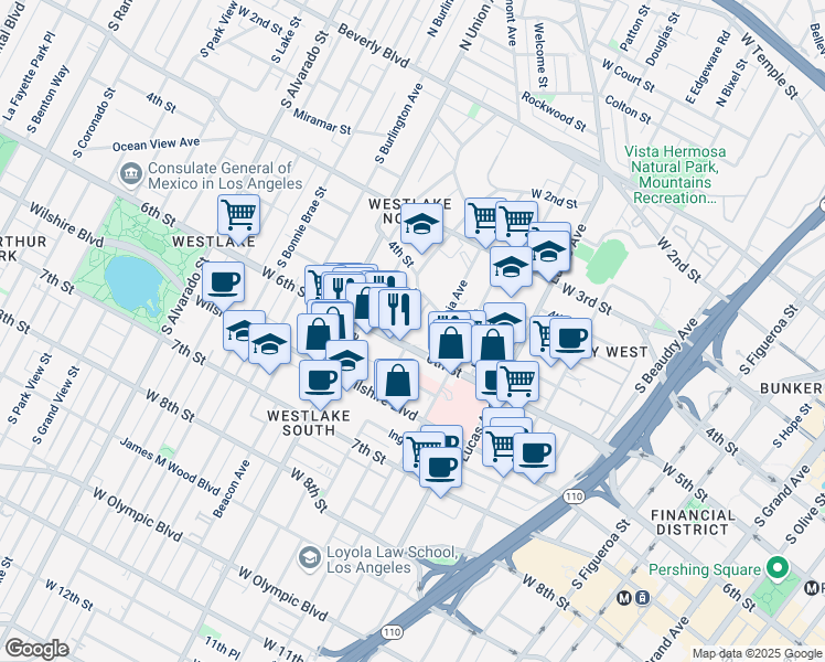 map of restaurants, bars, coffee shops, grocery stores, and more near 1401 West 6th Street in Los Angeles