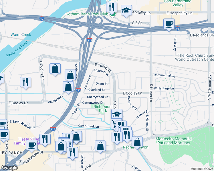 map of restaurants, bars, coffee shops, grocery stores, and more near 1954 Union Street in Colton