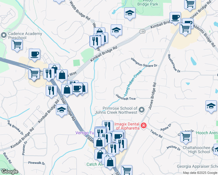 map of restaurants, bars, coffee shops, grocery stores, and more near 11140 Brookhollow Trail in Alpharetta