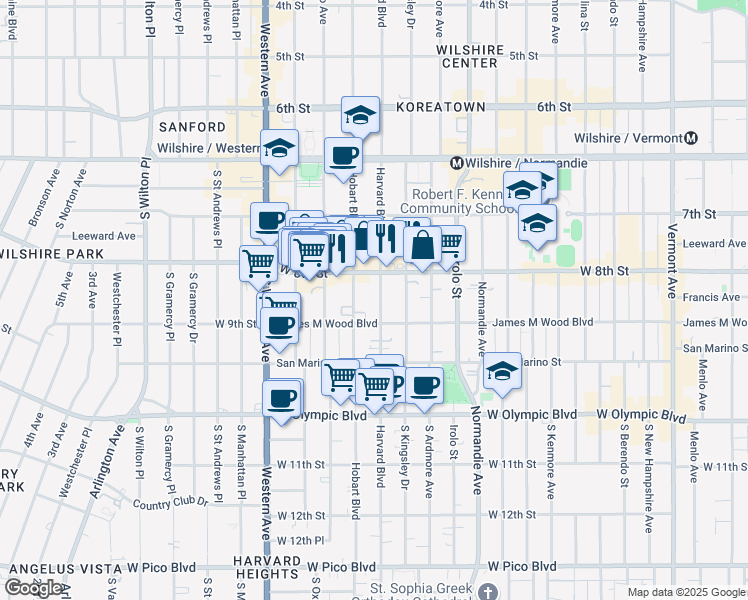 map of restaurants, bars, coffee shops, grocery stores, and more near in Los Angeles
