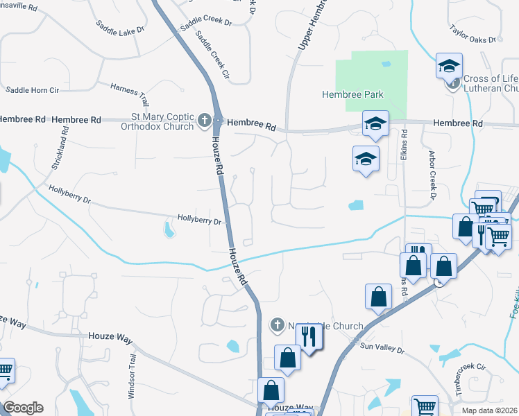map of restaurants, bars, coffee shops, grocery stores, and more near 300 colonial parkway in Roswell