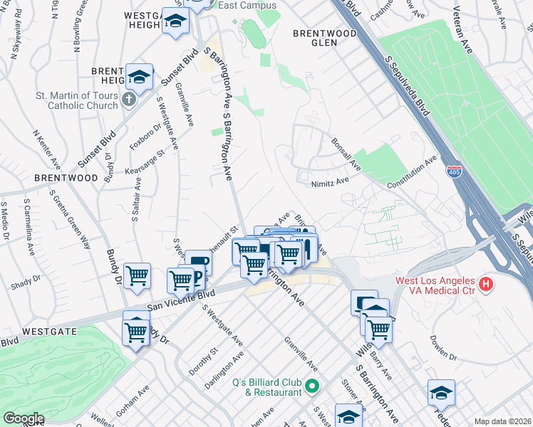 map of restaurants, bars, coffee shops, grocery stores, and more near 11660 Chenault Street in Los Angeles