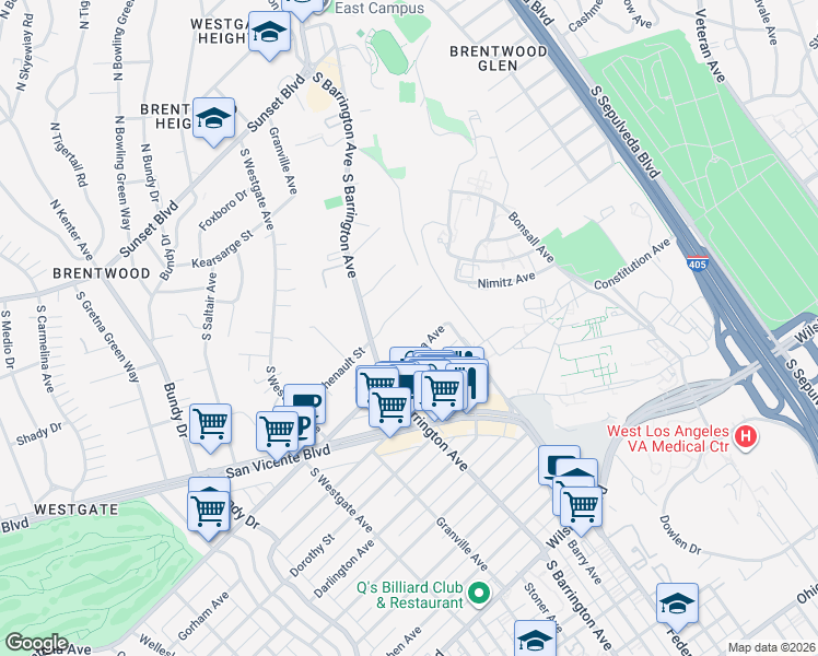 map of restaurants, bars, coffee shops, grocery stores, and more near 11660 Chenault Street in Los Angeles