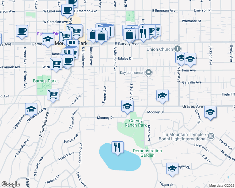 map of restaurants, bars, coffee shops, grocery stores, and more near 468 South Alhambra Avenue in Monterey Park