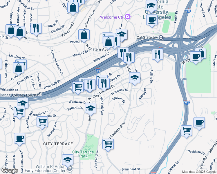 map of restaurants, bars, coffee shops, grocery stores, and more near 4146 City Terrace Drive in Los Angeles