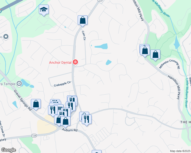 map of restaurants, bars, coffee shops, grocery stores, and more near 2211 Cain Commons Drive in Dacula