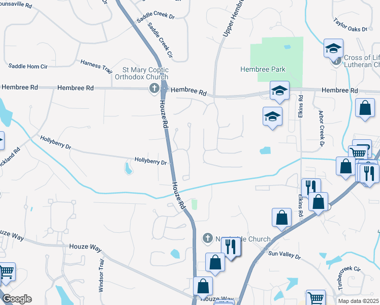 map of restaurants, bars, coffee shops, grocery stores, and more near 1535 Hawkins Cove Trail in Roswell