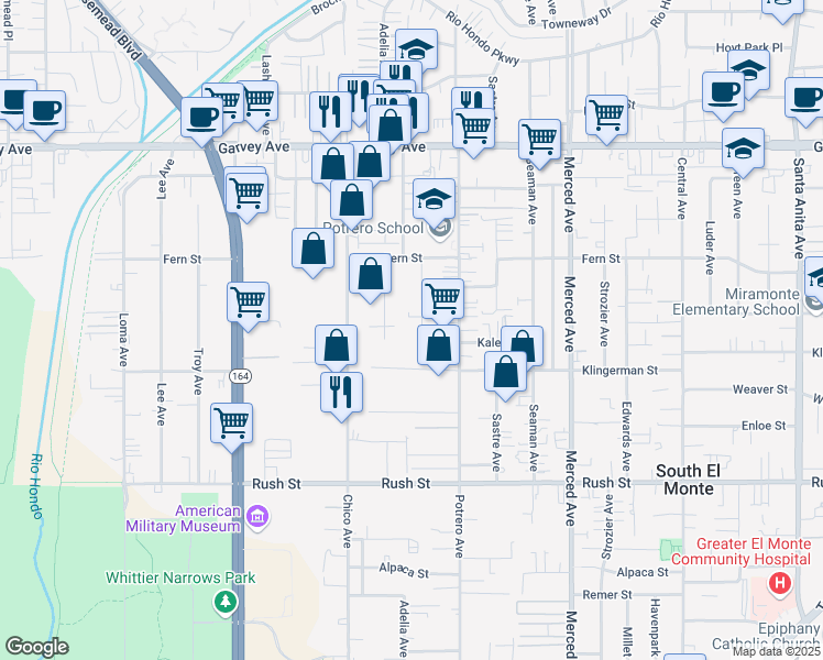 map of restaurants, bars, coffee shops, grocery stores, and more near 2449 Tamora Avenue in South El Monte