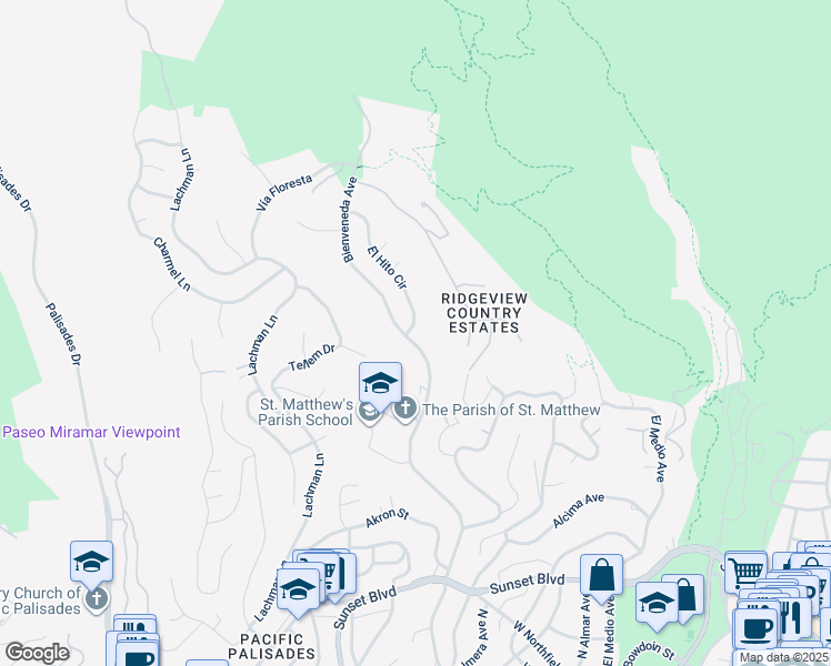 map of restaurants, bars, coffee shops, grocery stores, and more near 1200 El Hito Circle in Los Angeles
