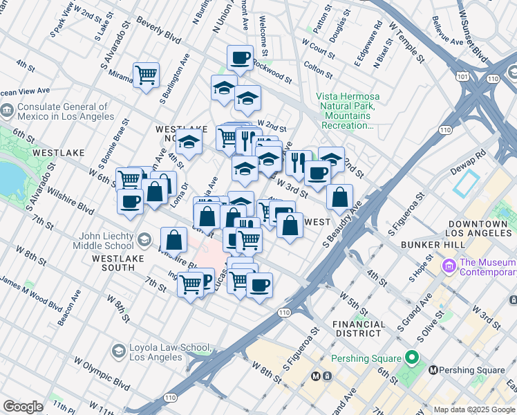map of restaurants, bars, coffee shops, grocery stores, and more near 437 Hartford Avenue in Los Angeles