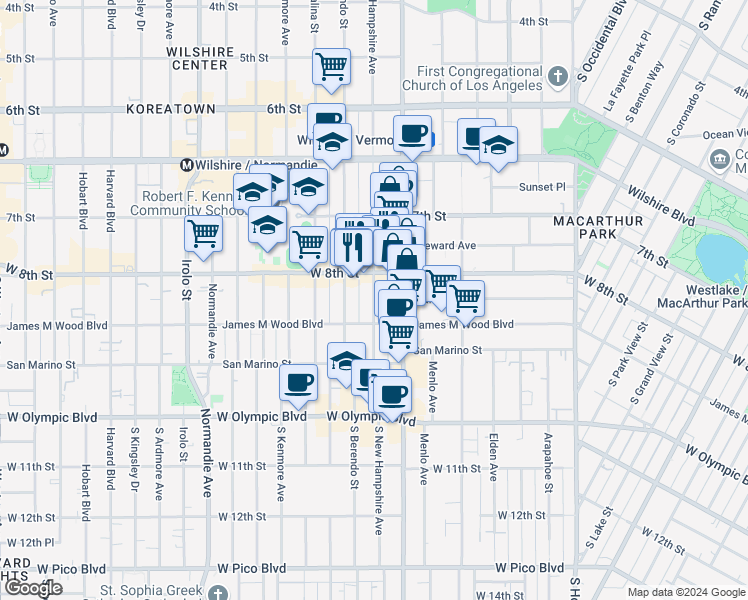 map of restaurants, bars, coffee shops, grocery stores, and more near in Los Angeles
