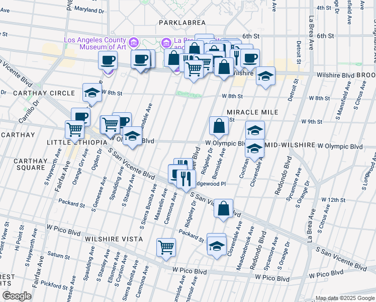map of restaurants, bars, coffee shops, grocery stores, and more near in Los Angeles
