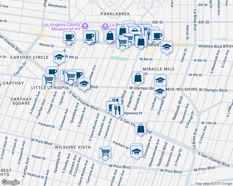 map of restaurants, bars, coffee shops, grocery stores, and more near in Los Angeles