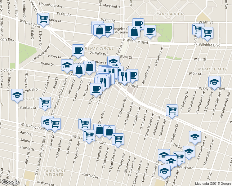 map of restaurants, bars, coffee shops, grocery stores, and more near 5970 West Olympic Boulevard in Los Angeles
