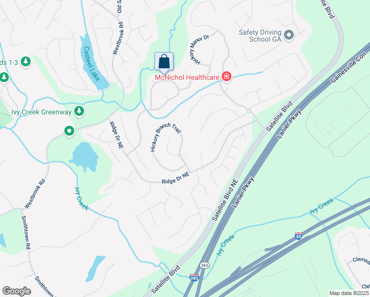 map of restaurants, bars, coffee shops, grocery stores, and more near 3565 Hickory Branch Trail in Suwanee