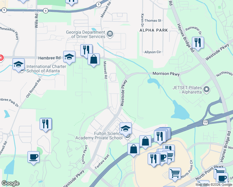 map of restaurants, bars, coffee shops, grocery stores, and more near 11311 Musette Circle in Alpharetta