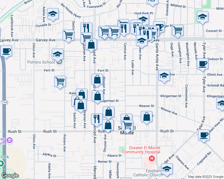 map of restaurants, bars, coffee shops, grocery stores, and more near 2420 Edwards Avenue in South El Monte