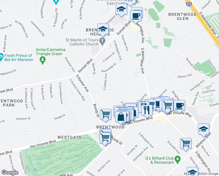 map of restaurants, bars, coffee shops, grocery stores, and more near 323 Oceano Drive in Los Angeles