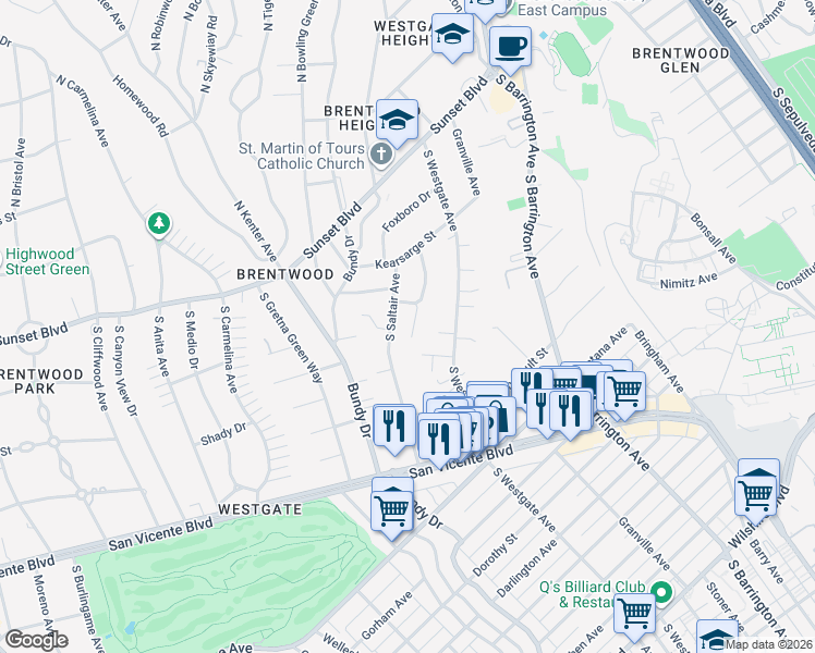 map of restaurants, bars, coffee shops, grocery stores, and more near 323 Oceano Drive in Los Angeles