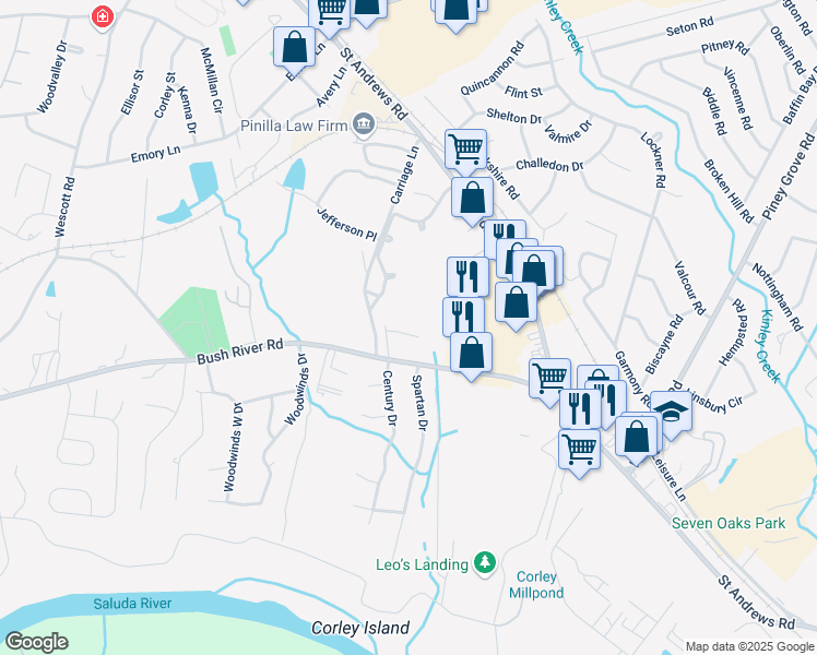 map of restaurants, bars, coffee shops, grocery stores, and more near 213 Palm Hill Drive in Columbia