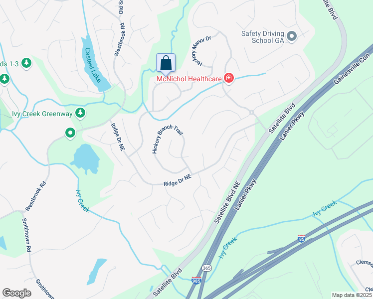 map of restaurants, bars, coffee shops, grocery stores, and more near 3565 Hickory Branch Trail in Suwanee