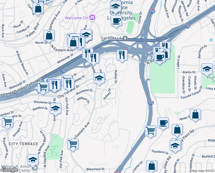 map of restaurants, bars, coffee shops, grocery stores, and more near 1416 Helen Drive in Los Angeles