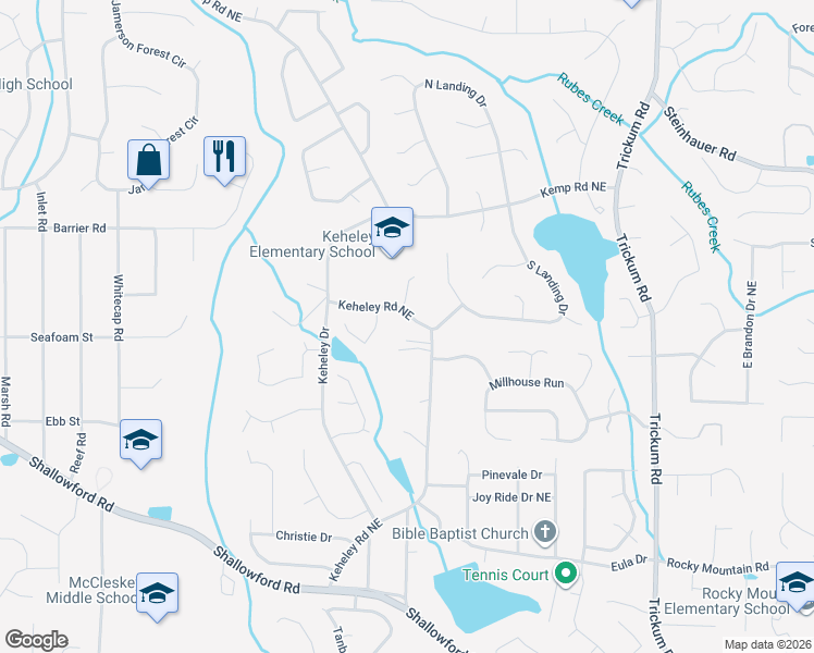map of restaurants, bars, coffee shops, grocery stores, and more near 4271 Keheley Road Northeast in Marietta