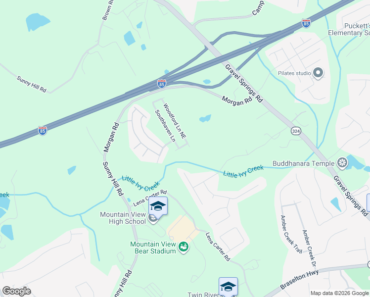 map of restaurants, bars, coffee shops, grocery stores, and more near 2399 Maple Mill Drive in Buford