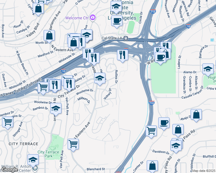 map of restaurants, bars, coffee shops, grocery stores, and more near 1416 Helen Drive in Los Angeles